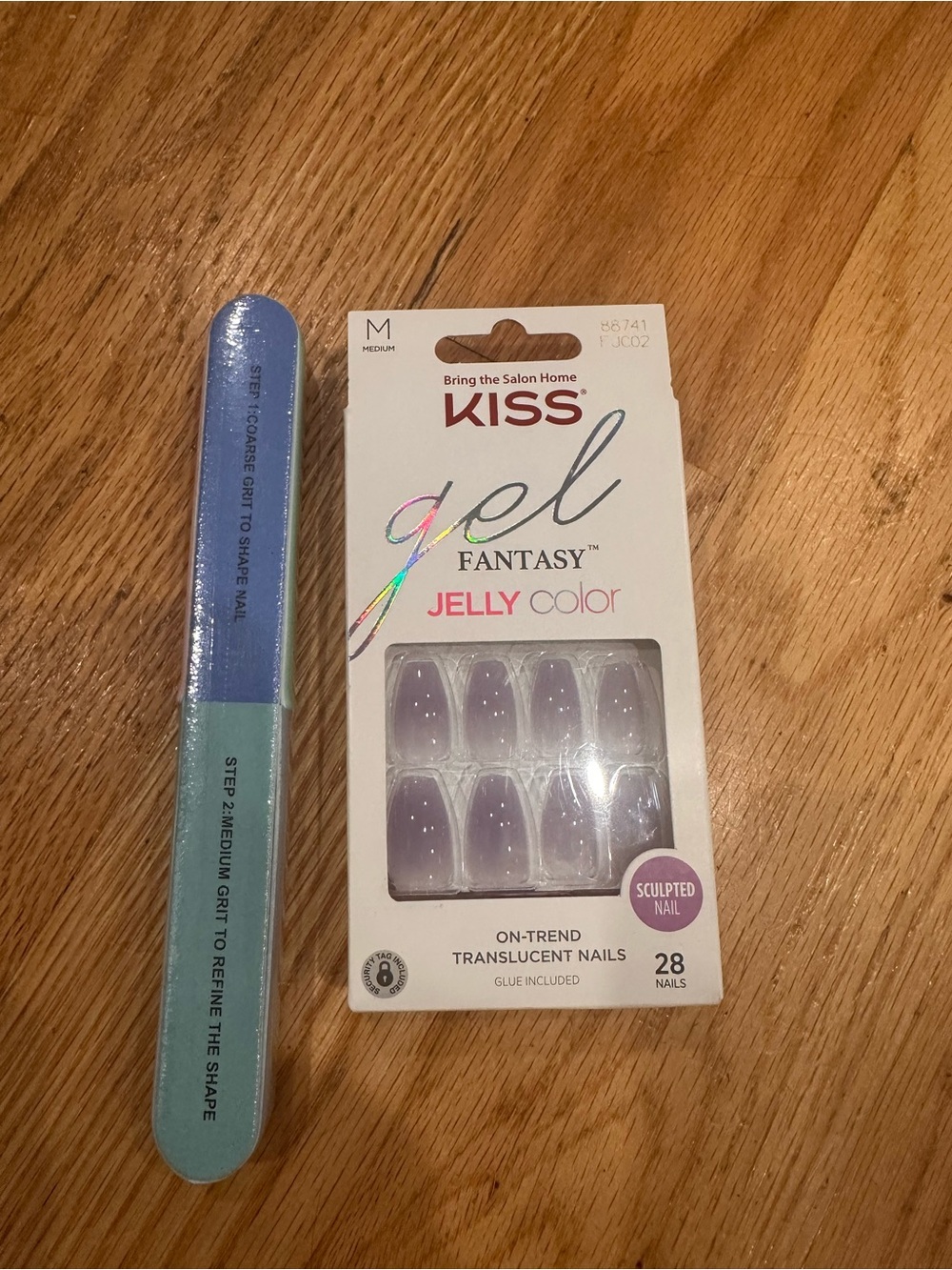 KISS Gel Fantasy Jelly Color Translucent Nails - Purple- Nail buffer